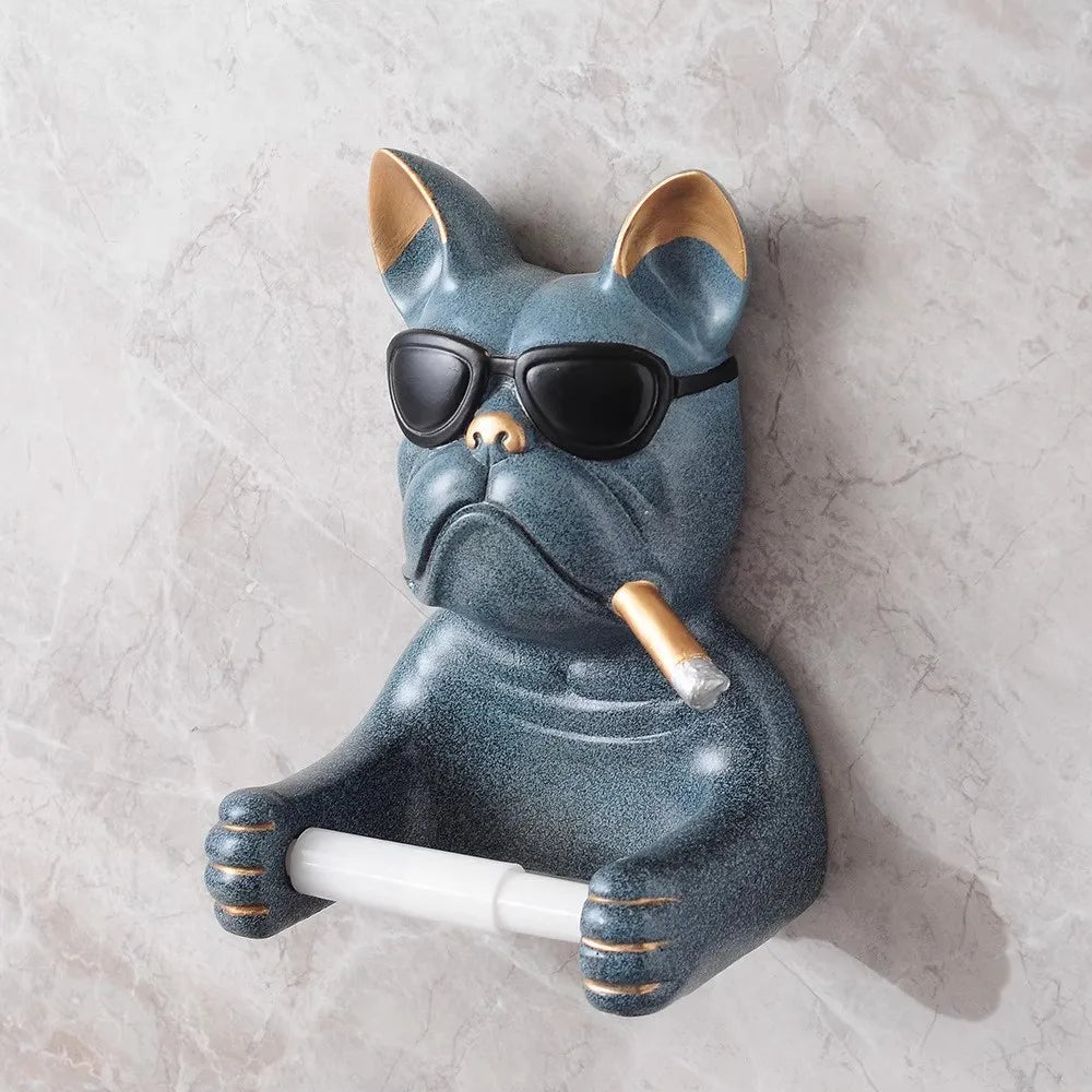 Creative Cute Bulldog Wall Mounted Roll Paper Hanger Toilet Carton No Punching Household Storage Shelf