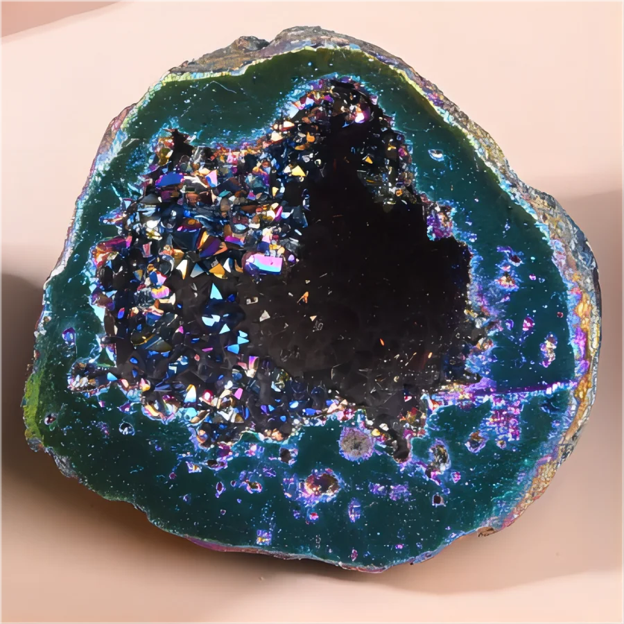 1PC Natural Agate Plated/Electroplated Cornucopia Crystal Cave Raw Stone Bare Stone Display Mineral Specimen Decoration Fortune