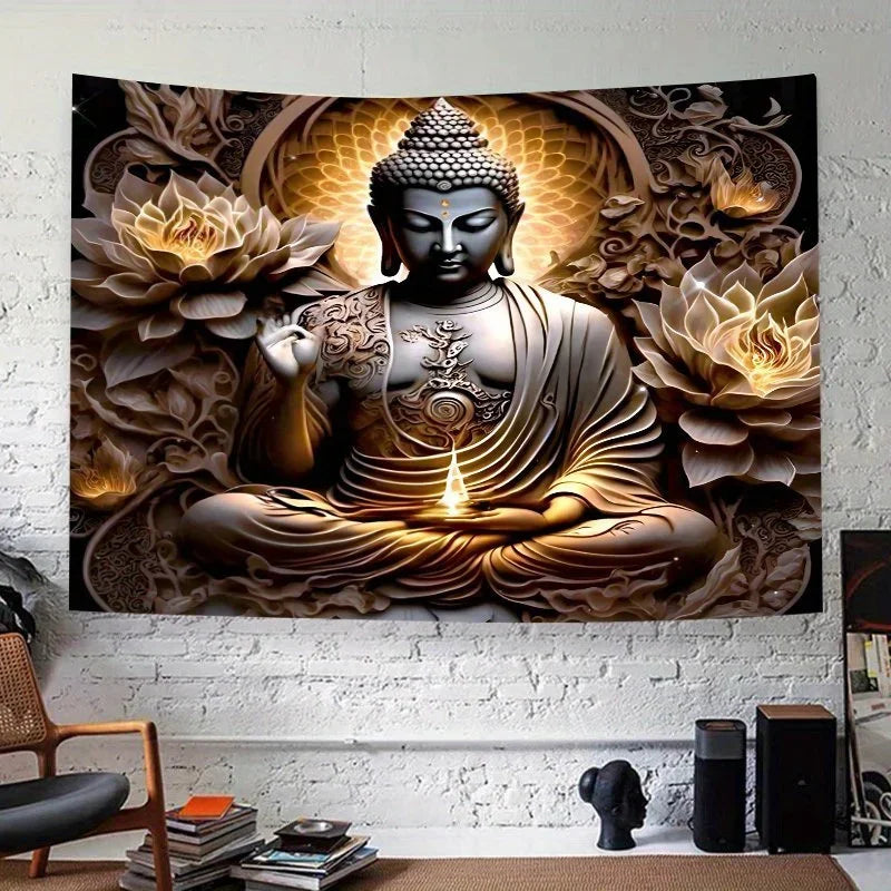 VIKAMA Buddhist Lotus Tapestry, Zen Meditation Wall Hanging for Oriental Mandala Meditation Space, Serene Home Atmosphere