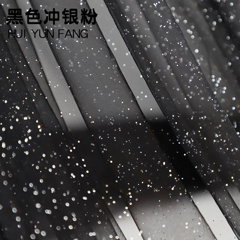 Spray Gold Silver Glitter Tulle Fabric By The Meter Black Encryption Soft for Clothing Wedding Dress DIY Sewing Designer Cloth