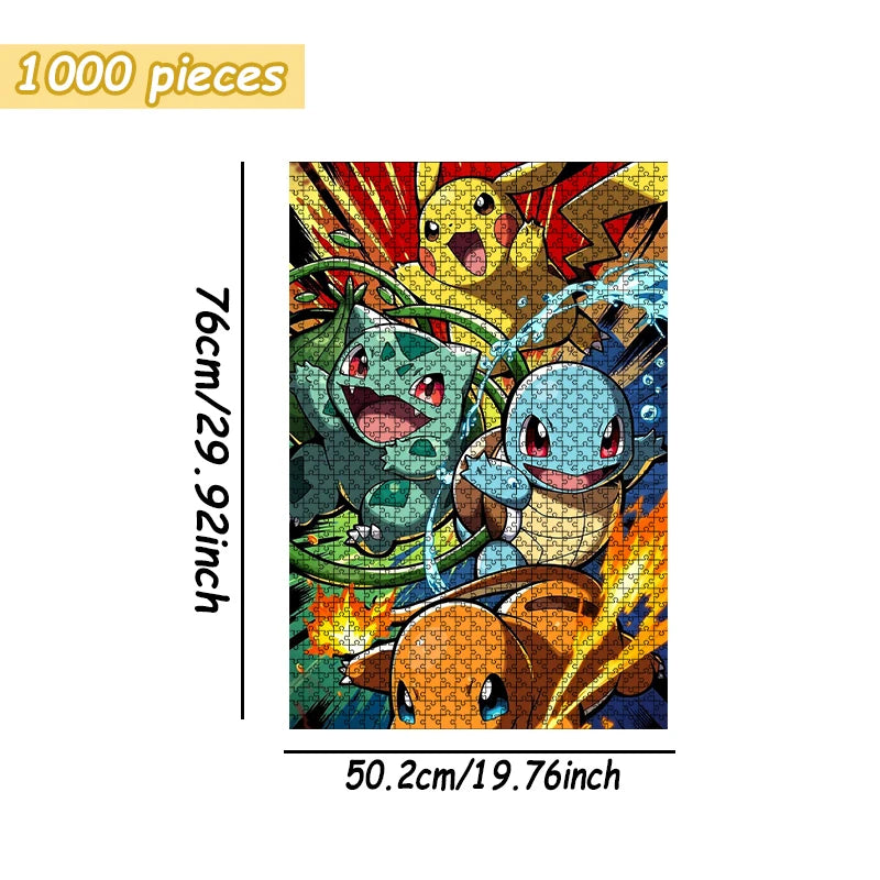 Kanto Starters with Pikachu Gen 1 Pokemon Dynamic Anime Wooden Jigsaw Puzzle 108/200/300/500/1000pcs Color Box