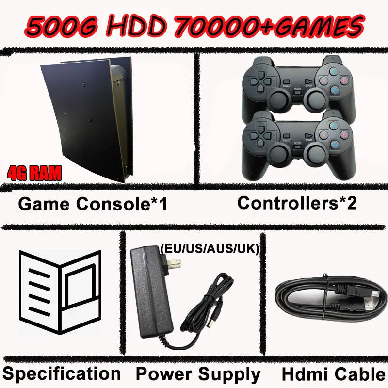 BS5 60+ Emulators 2TB ROM 8G RAM Retro Game Console I3-3110M 70000+ Games For Wii PS2 PSP NGC N64 4K HD Console