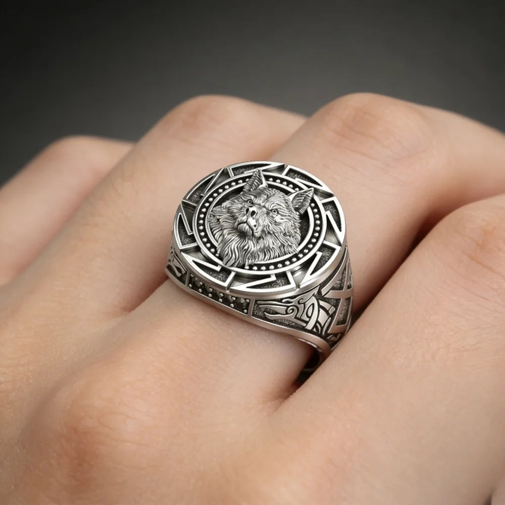 925 Sterling Silver Ring Retro Wolf Totem Thai Silver Ring Warrior Wolf Head Men's Ring