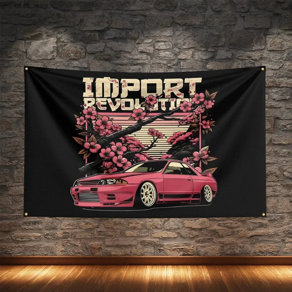 JDM Racing Modified Car Culture Flag Polyester Digital Printing Cars Banner For Decoration