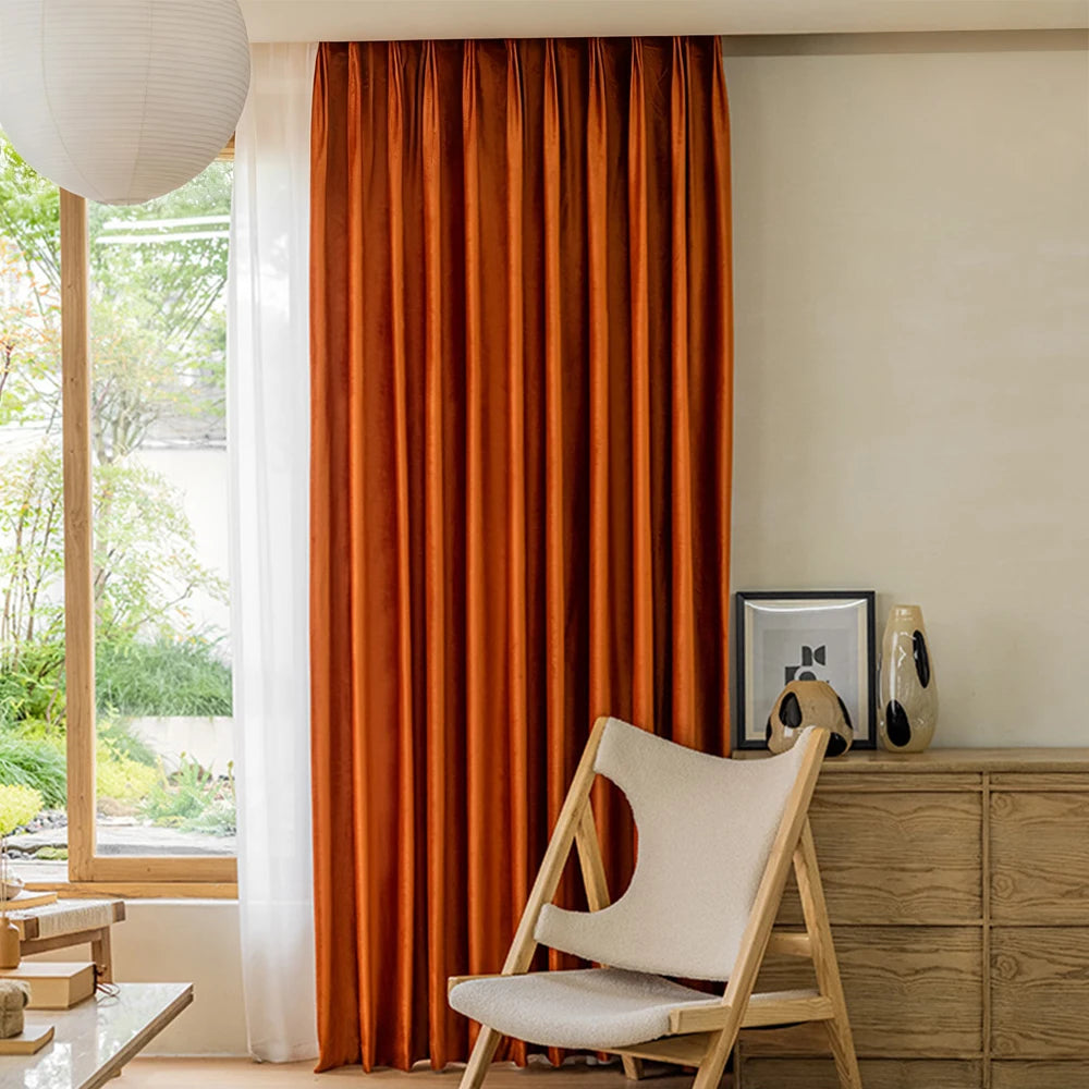 Modern Simple Style Solid Color Windproof Warm Curtains, Thickened Noise-Reducing Living Room Bedroom High-End Full Shade Punche