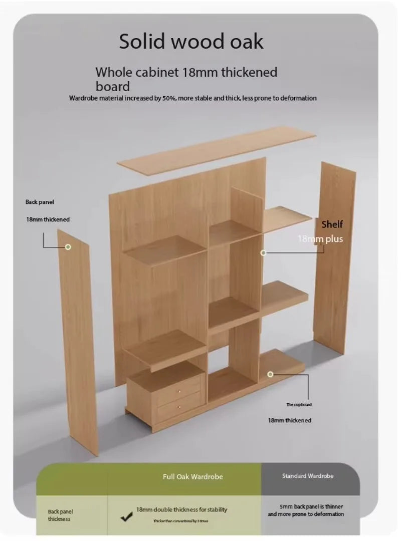 Customizable Solid Oak Wardrobe with Sliding Doors, Suitable for Home Use in Bedrooms, Featuring a Dressing Table.