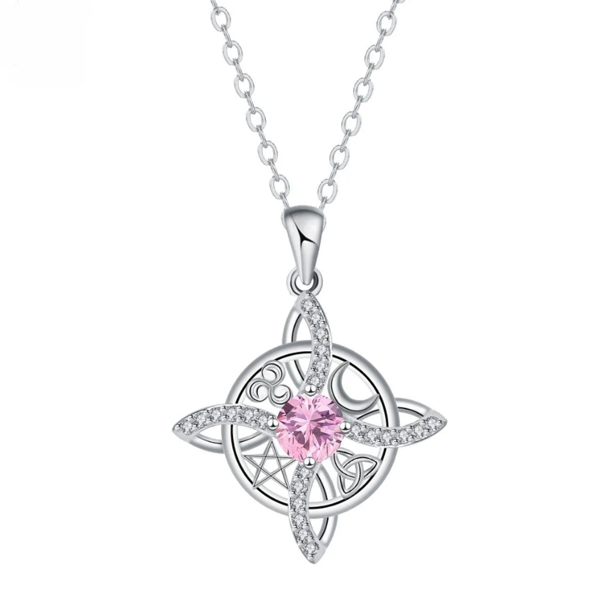 Mystical Birthstone Witche Knot Necklace Natural Crystal Star Moon Knot Necklace Triskelion Pentacle Amulet Pagan Wiccan Jewelry
