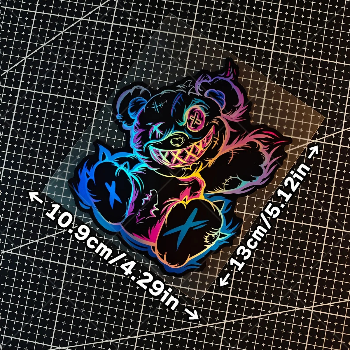 1PC Holographic Scary Bear Waterproof Vinyl Sticker For Car Motorcycle Helmet Laptop Decor Decal