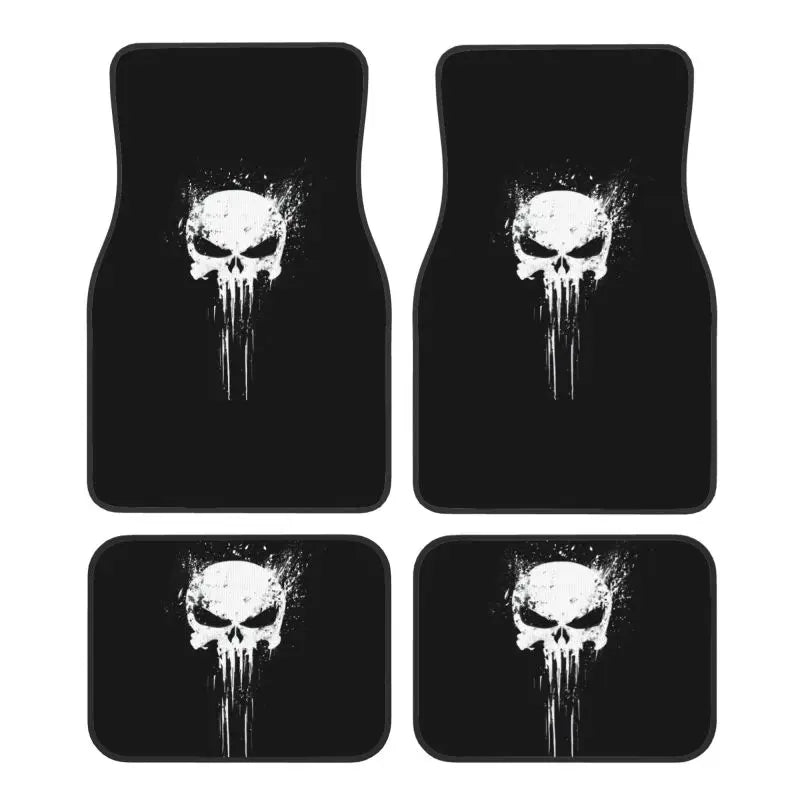 Skeleton Skull Car Floor Mats Set of 4 Pieces Heavy Metal Car Front and Rear Foot Mats Universal with Non Slip Rubber Backing