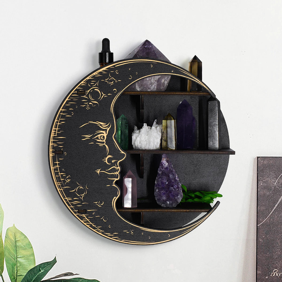 1PC,Ramadan (رمضان) simple wooden circular moon decorative nail wall display rack, DIY assembled Floating Shelf/Shelves