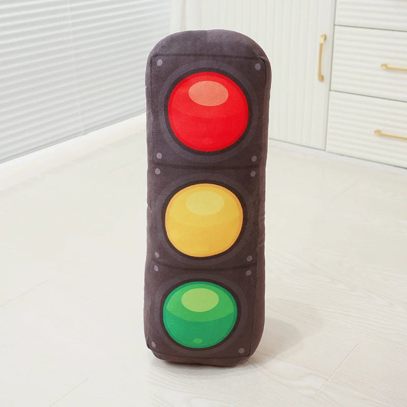 Simulation Vehicle Car Tires Traffic Light Stop Sign Plush Toy Roadblock Road Railing Stuffed Doll Home Decor Sleeping Cushion