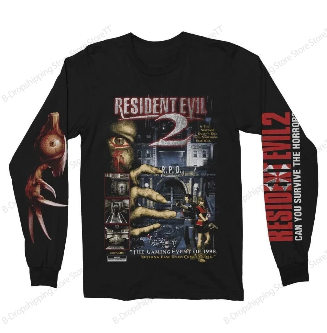 Mens Resident Evil Long Sleeve T-shirt Vintage Game 3D Print Tshirt Men Women Fashion O-Neck Sports Tops Tees Mens Clothing New