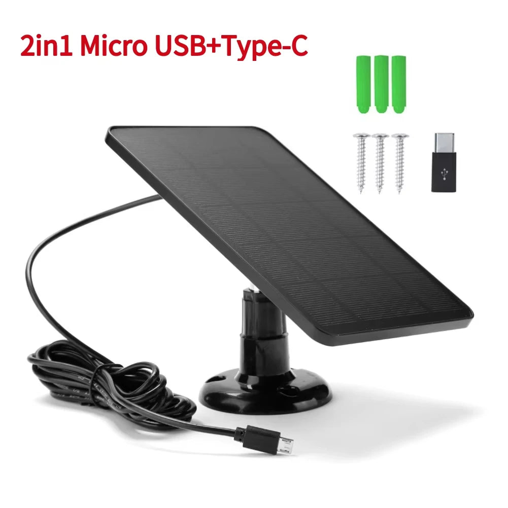 10W 5V Solar Panel 2in1 Micro USB+Type-C Solar Panels Outdoor Solar Cells Chargerfor Security Camera/Small Home Light System