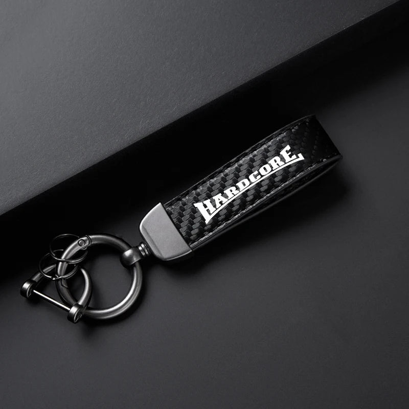 JDM Car Accessories Hardcore High-Grade Carbon Fiber Leather Car Ring Keychain Trinket Zinc Alloy Keyrings Rotate 360 Degrees