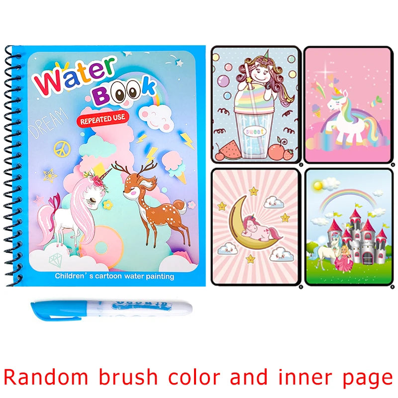 1Set Magic Water Drawing Book for Kids Reusable Water Coloring Book with Pen No Mess Painting Pad Early Educational Learning ZYF