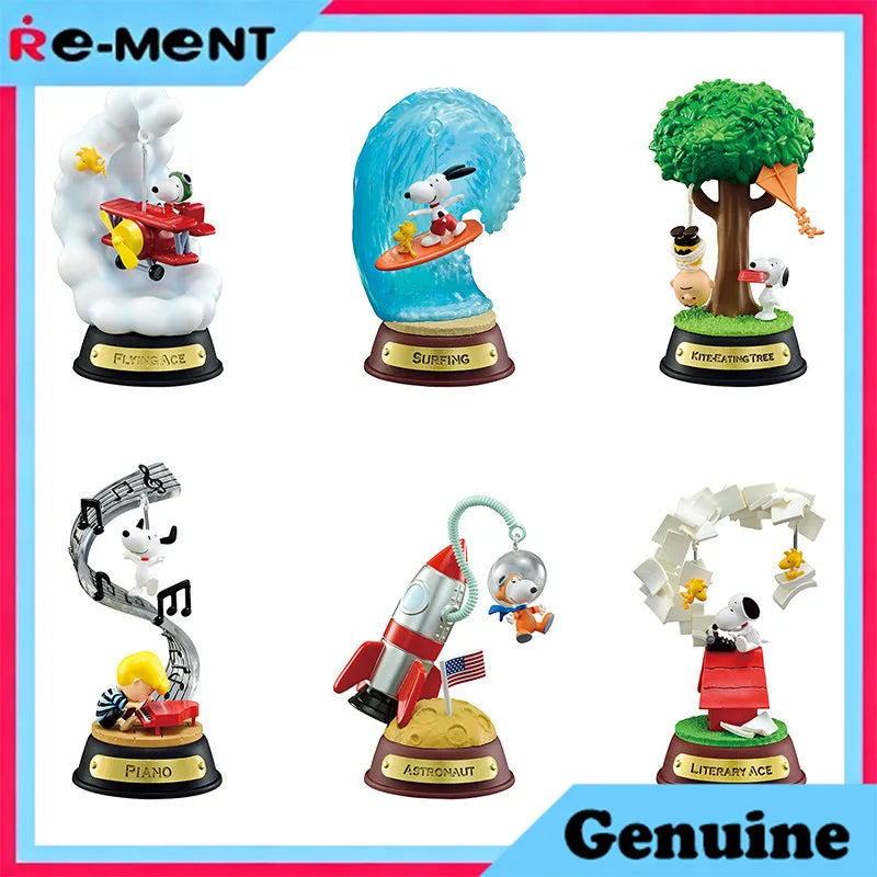 Rement Snoopy Swing Ornament Collection Mini Diorama Figure Blind Box Kawaii Display Swinging Scene Model Gift