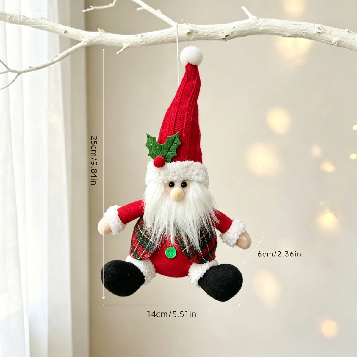 Christmas Tree Plush Hanging Ornaments Santa Snowman Reindeer Doll Pendants Tartan Cloth Xmas Home Holiday Party Decoration Gift