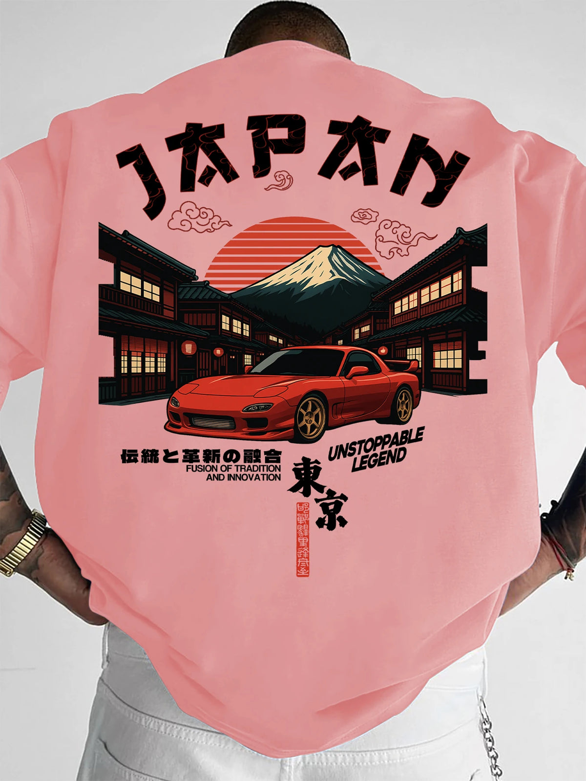 Men's JDM Car Japan Graphic Print T-shirt Oversized 100% Polyester Streetwear Short Sleeve Tops S-XXL