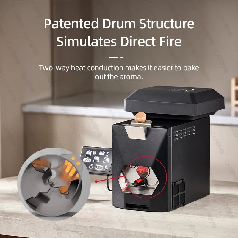 CAFOVO RE-3 Electric Coffee Bean Roaster Machine 200g Direct Fire Stirring Baking Intelligent Dual Mode for Home Use