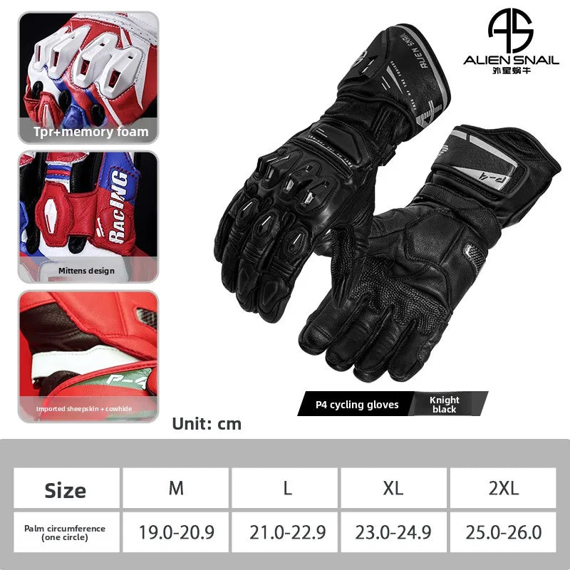 ALIEN SNAIL Motorcycle Racing Gloves Full‑Finger Protective Cowhide TPR Anti‑fall Riding Gloves for Men Women Motorcross Guantes