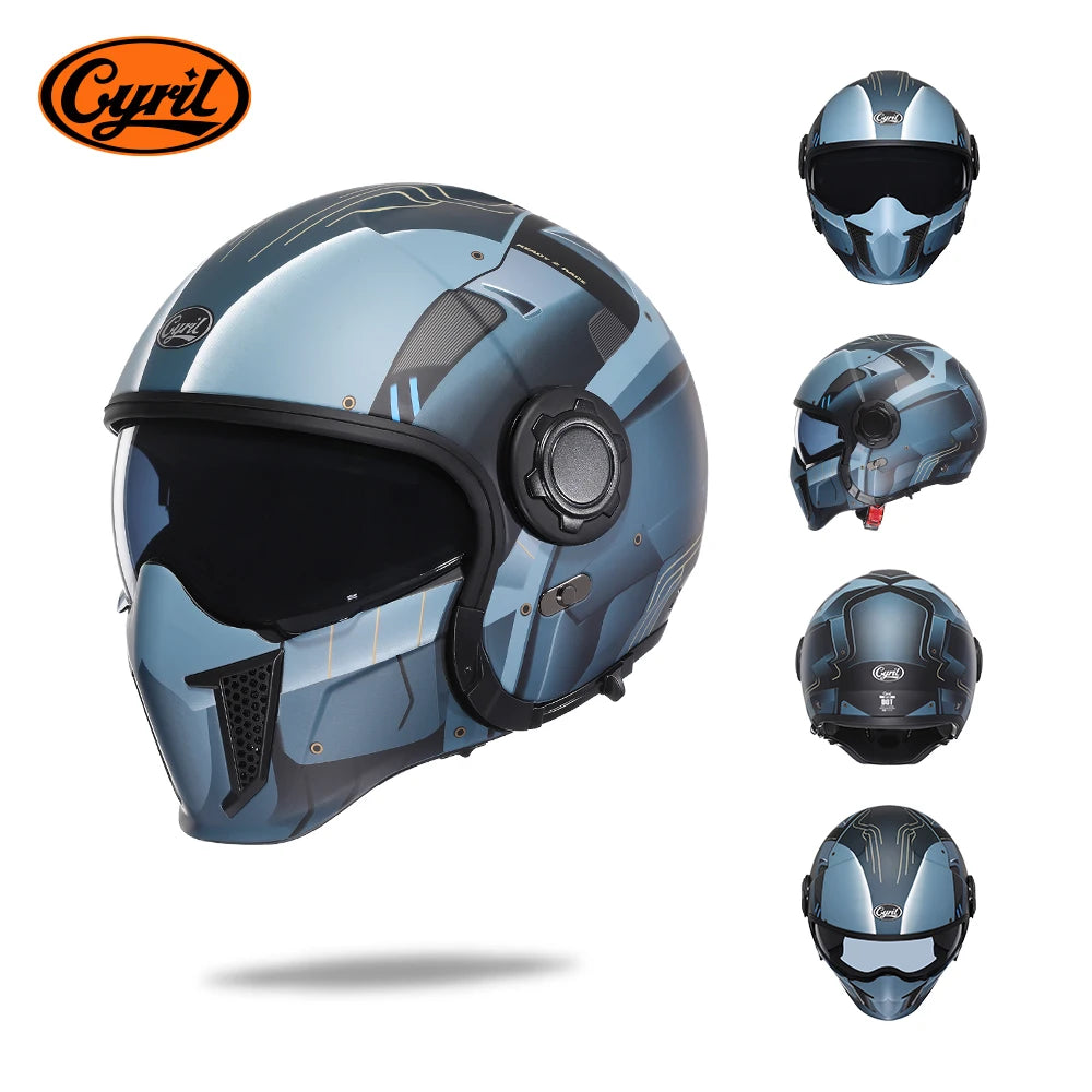 CYRIL Retro Motorcycle Helmet Four Seasons Double Visor Open Face Removable Safety Light Weight Certified Moto Helmets Joker
