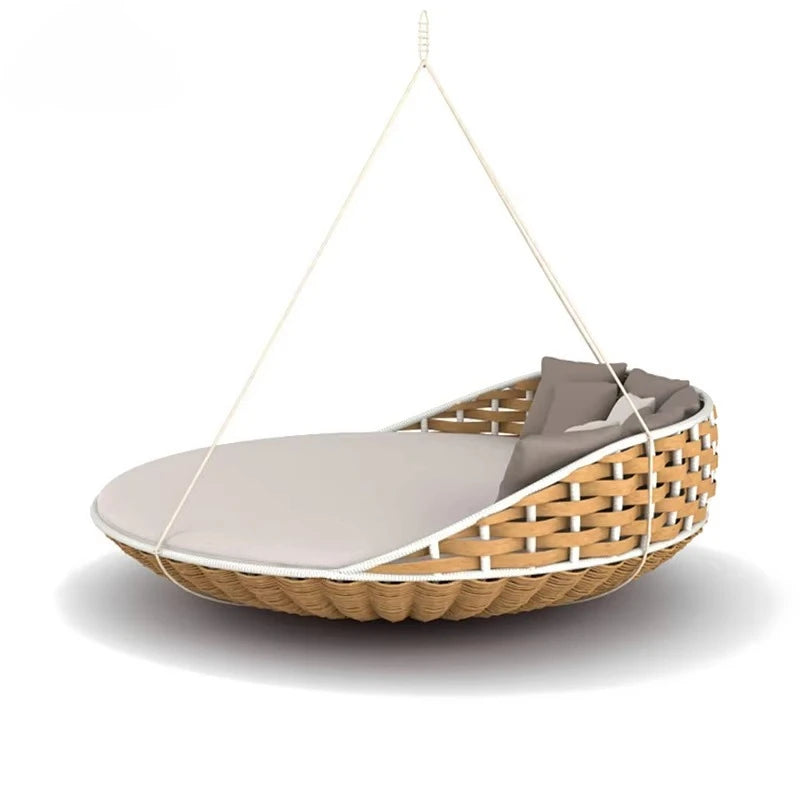 Outdoor Swing Bed Hanging Daybed Modern Swing Sofa Adult Garden Furniture Porch Rope Wicker Rattan Round Hanging Bed