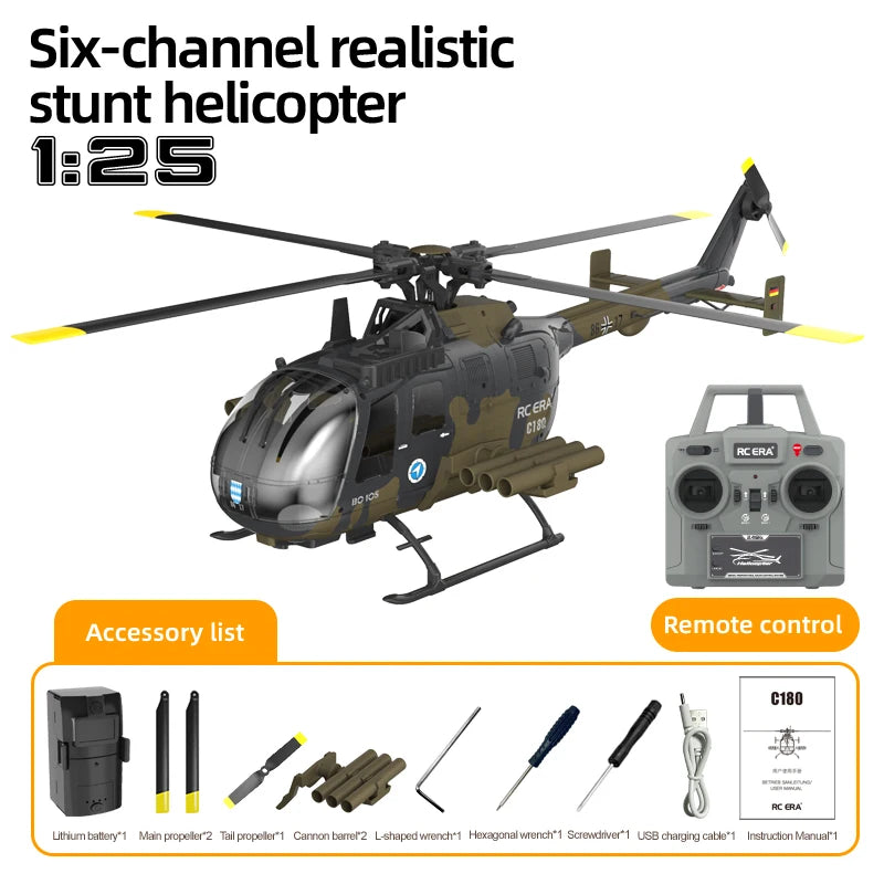 1:25 C180 B0105 6CH single-rotor,aileron-less realistic helicopter intelligent positioning aerobatic version Remote control gift