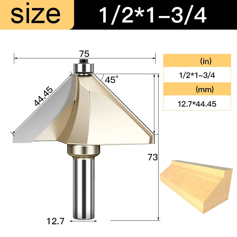 Tideway 45 Deg Bevel Edge Forming Chamfer Router Bits with Bearing Chamfering CNC Wood Cutting Tools Woodworking Milling Cutter