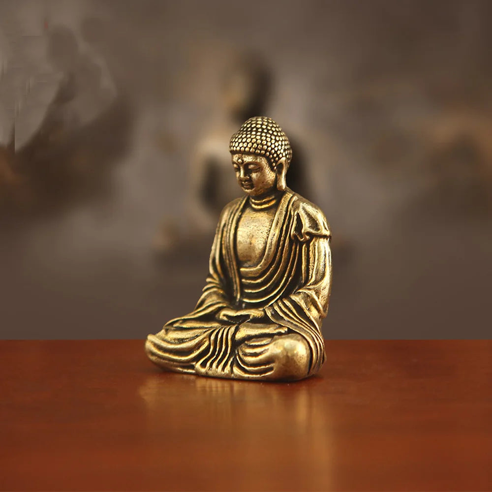 Mini Brass Tathagata Buddha Statue Buddhist Mahāvairocana Idol Crafts Fengshui Blessing Ornament Car Furniture Home Decoration