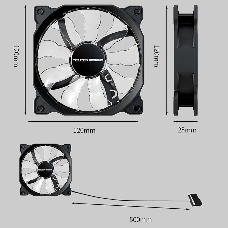 TEUCER 120mm Cooling Fan RGB Vortex Light Effects 12V Big 4Pin Cascadable Hydraulic Bearing Quiet PC Case Fan