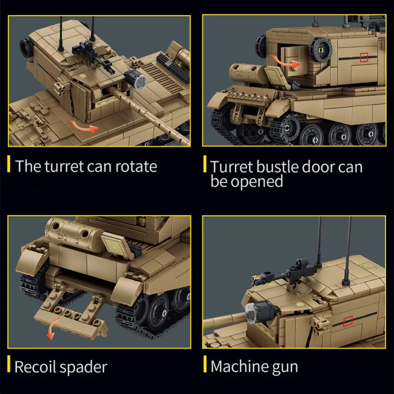 World Military War Ⅱ England FV4005 Tank Destroyer Building Blocks Bricks Set MOC FV4005 Heavt Tanks Kit Toys Gift For Adult
