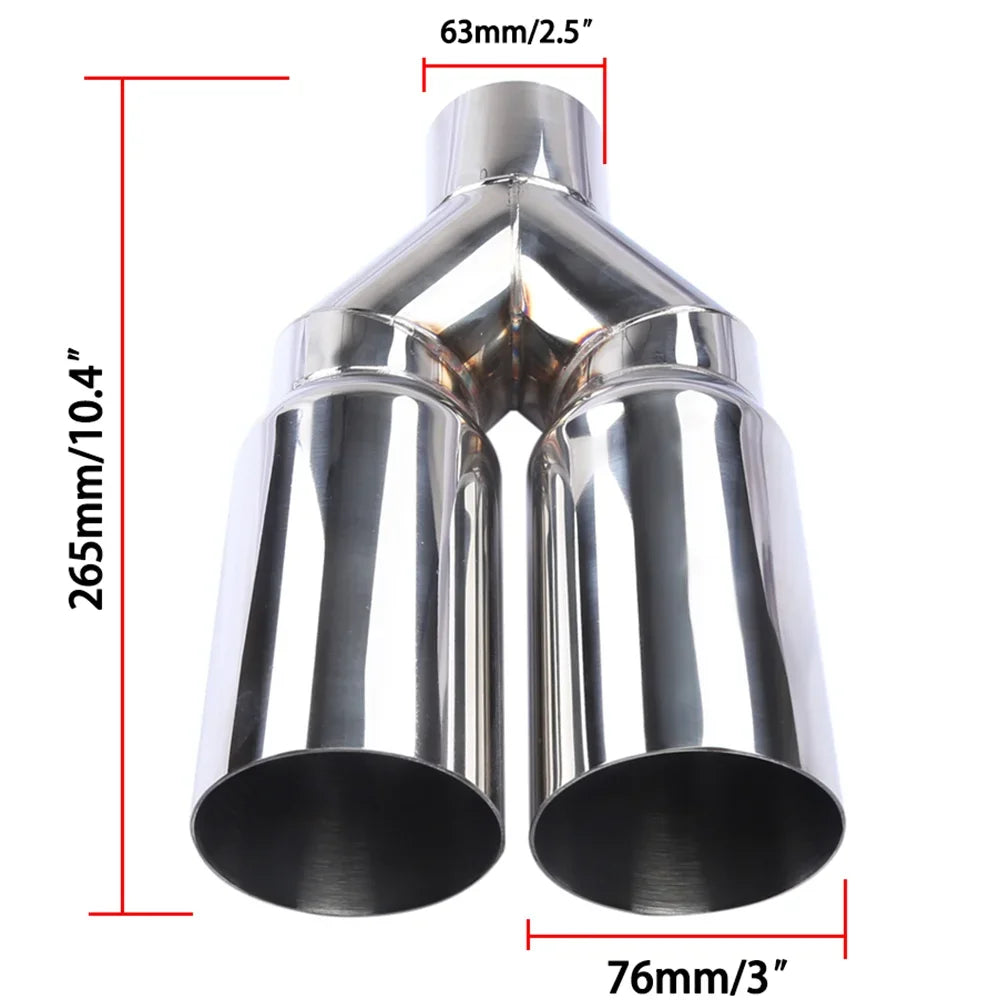 Universal Stainless Steel Exhaust Tailpipe Muffler 63mm Inlet 76mm Outlet Double Cylinder For Car Exhaust System Replacement