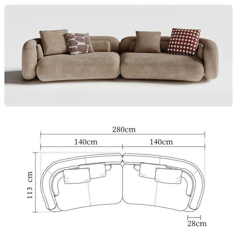 Small Apartment Bezier Sofa, Modern Italian Curved Irregular Fabric Couch, Detachable Washable Straight Row Living Room Sofa