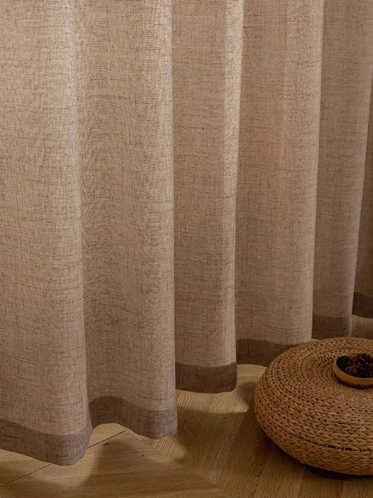 Japanese cotton and linen textured natural wood and linen gauze sling curtains bedroom, living room, balcony gauze curtains