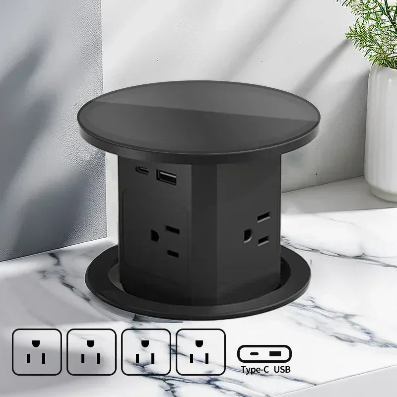 Hydraulic Lifting Socket Automatic Pop Up Wireless Charge Universal/US/UK/TL Plug Adapter Hidden Four Sided Socket Power Supply