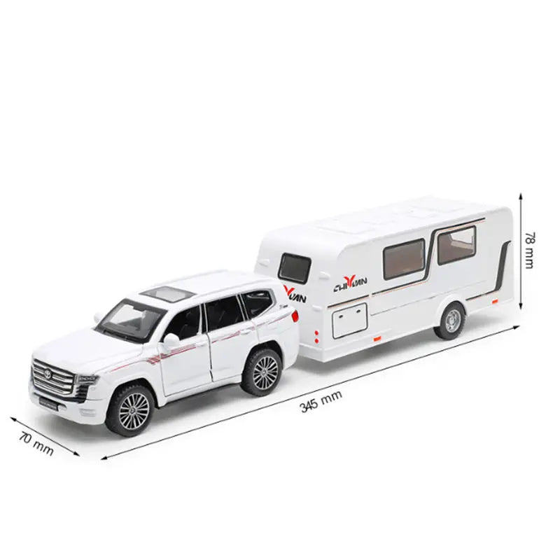 1/32 Alloy Trailer RV Truck Car Model Diecast Metal Recreational Off-road Vehicle Camper Car Model Sound and Light Kids Toy Gift