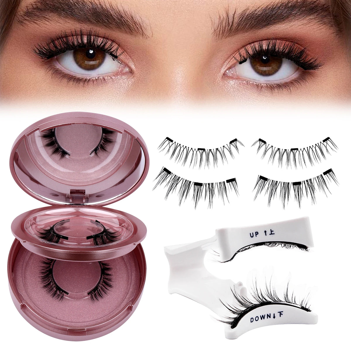 GEMERRY Magnetic Eyelashes with Applicator Natural Look Reusable Soft Strip False Lashes No Glue Makeup Kit Easy to Wear Remove