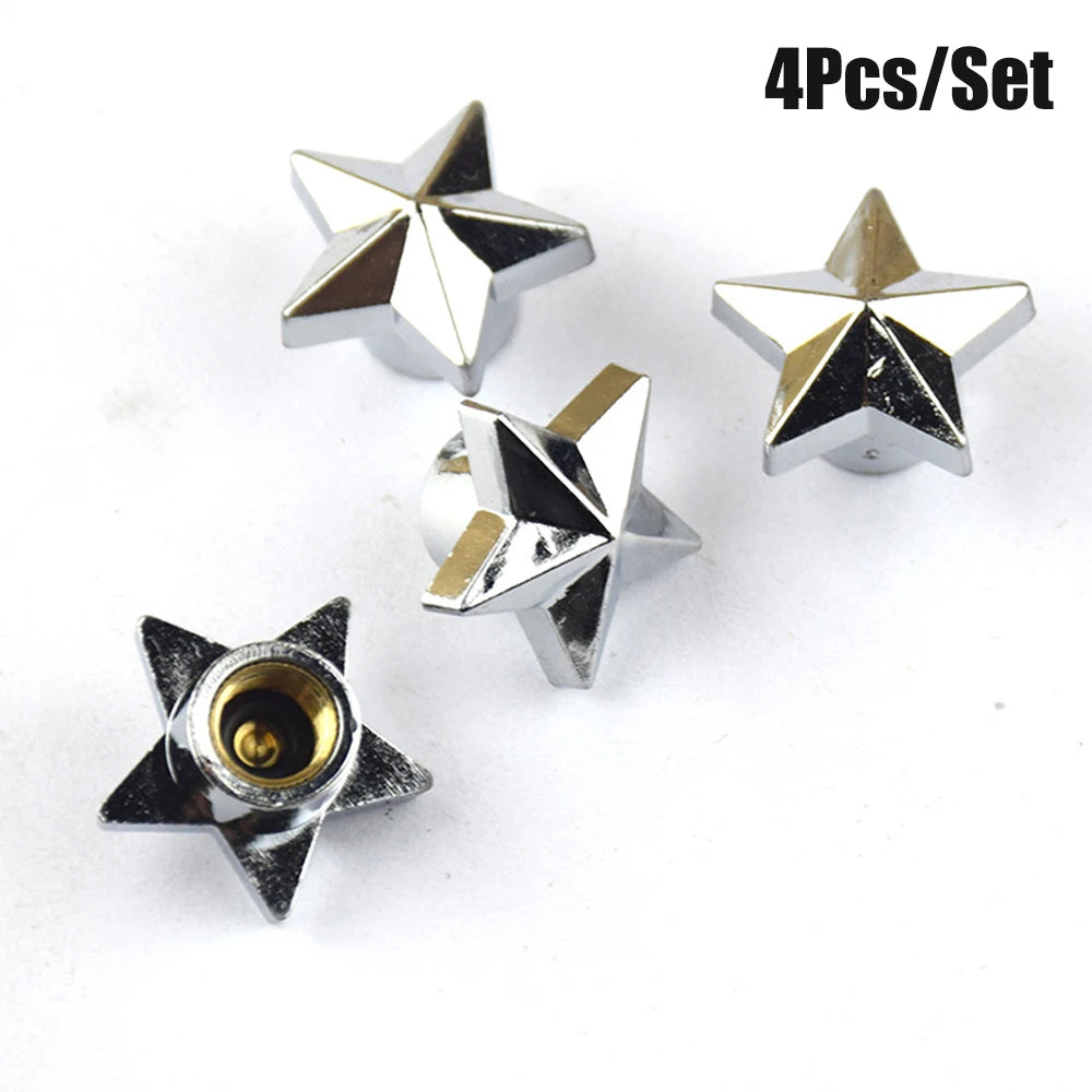 AQTQAQ 4Pcs/Set Tire Stem Valve Caps Universal Pentagram Shaped Wheel Tyre Air Valve Stem Caps Dust Covers