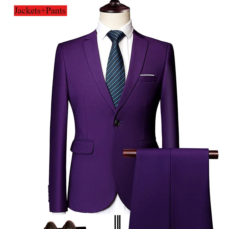 Classic Wedding Tuxedos Casual Solid Suits Slim Fit 3/2 Pieces Groomsmen Suit Male Formal Business Men Clothing