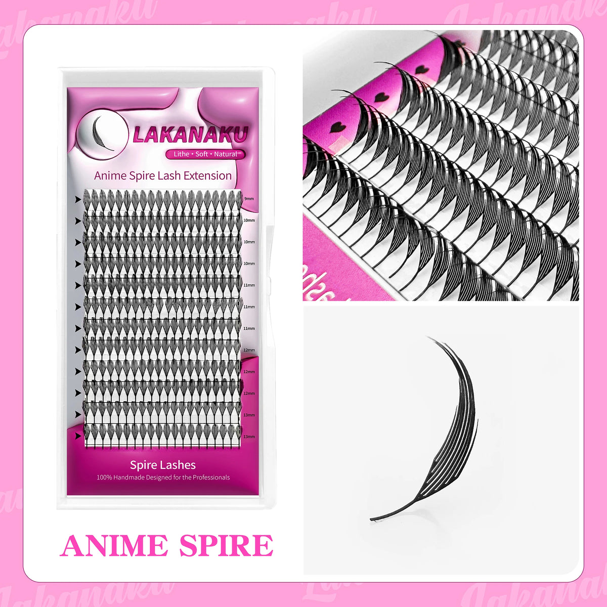LAKANAKU New Arrival Narrow Spire Lashes Feather Individual Eyelash Extensions C D Cashmere Volume Premade Spikes Eyelashes