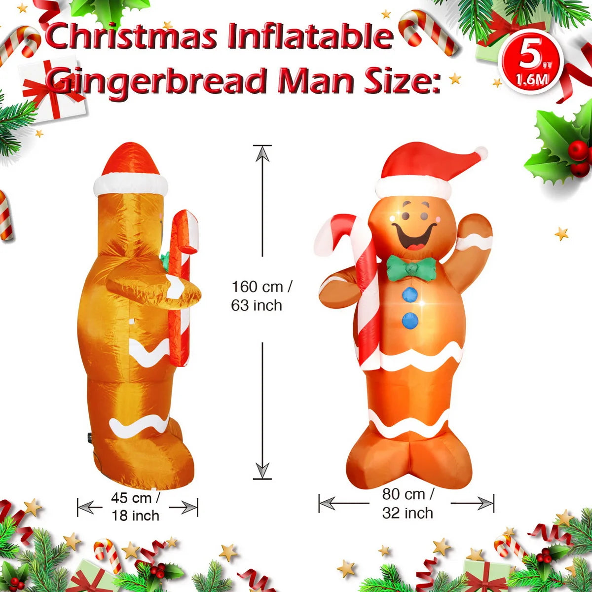 Christmas Inflatable Decorations - Gingerbread Man, Glowing Snowman, Branch Snowman, Gift Bag Snowman LED Light Lawn Decorations