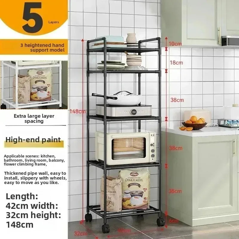 Multi-layer adjustable mobile storage truck, simple household rack, kitchen dish drain rack