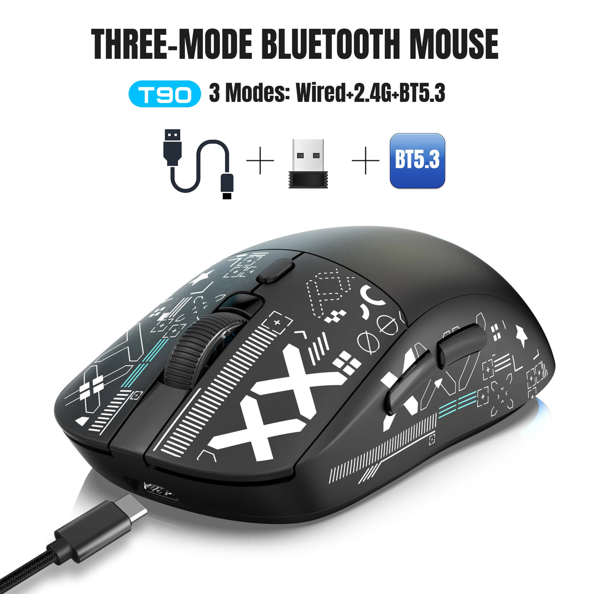 RGB Wireless Gaming Mouse With Charging Dock 3-Mode Connection Silent Buttons Long-Lasting Rechargeable Battery for PC Laptop