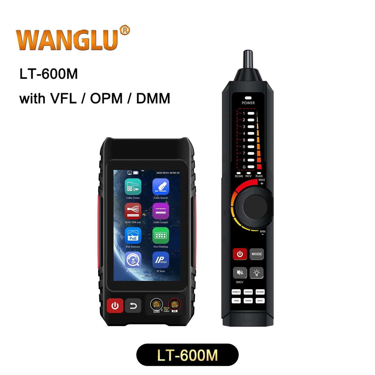 WANGLU 4" Touch Screen UTP Cable Tester PoE VFL OPM TDR Level Meter Test IP Search Scan Tracer in one Network Cable Tool