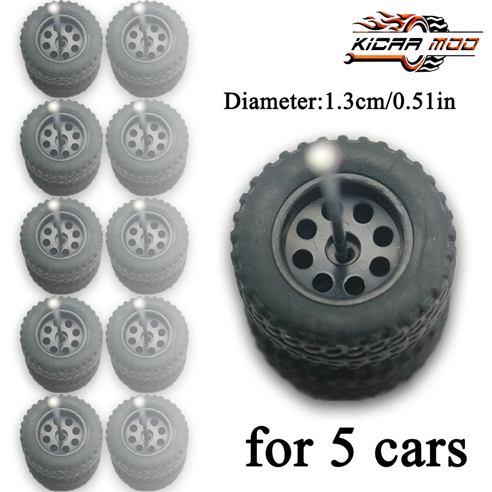 1/64 Wheels Fixed Rubber Tires All Terrain for Toy Model Diecast Cars Refitting Parts for MINIGT (5 Sets for 5 Cars)