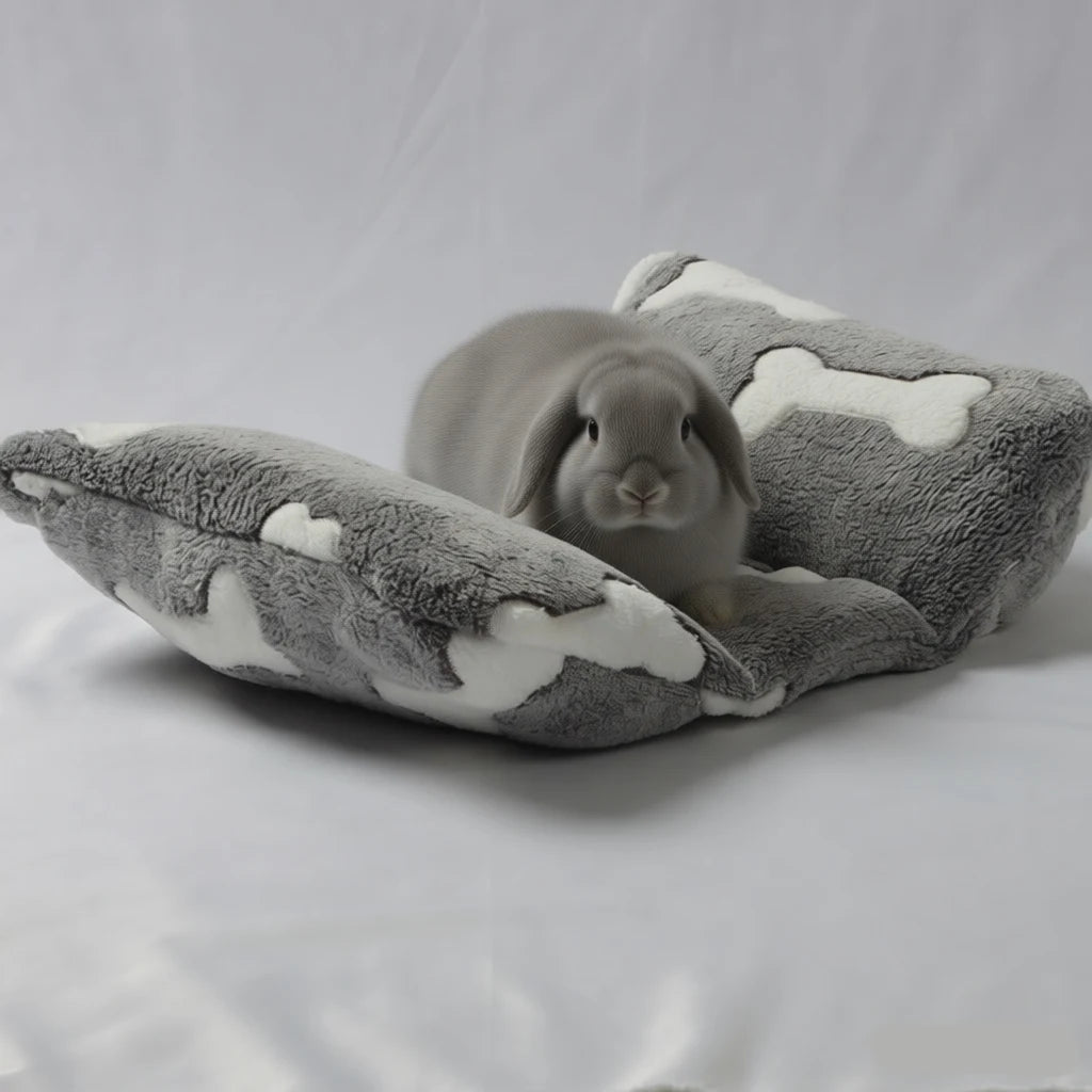 Rabbit Bed - Thick and Soft Concave-Shaped Rabbit Bed, Pillow-Style Soft Cushion, with Recliner-Style Pillow, Suitable for Indoor Rabbits in Cages, Gift for Sleeping, Gray Star Pattern
