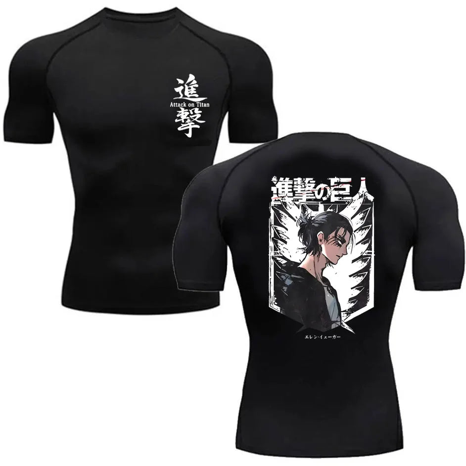 Compression Shirts Men japanese Anime Attack On Titan Sports Short Sleeved Gym T-Shirts Fitness Quick Drying Elastic Sport