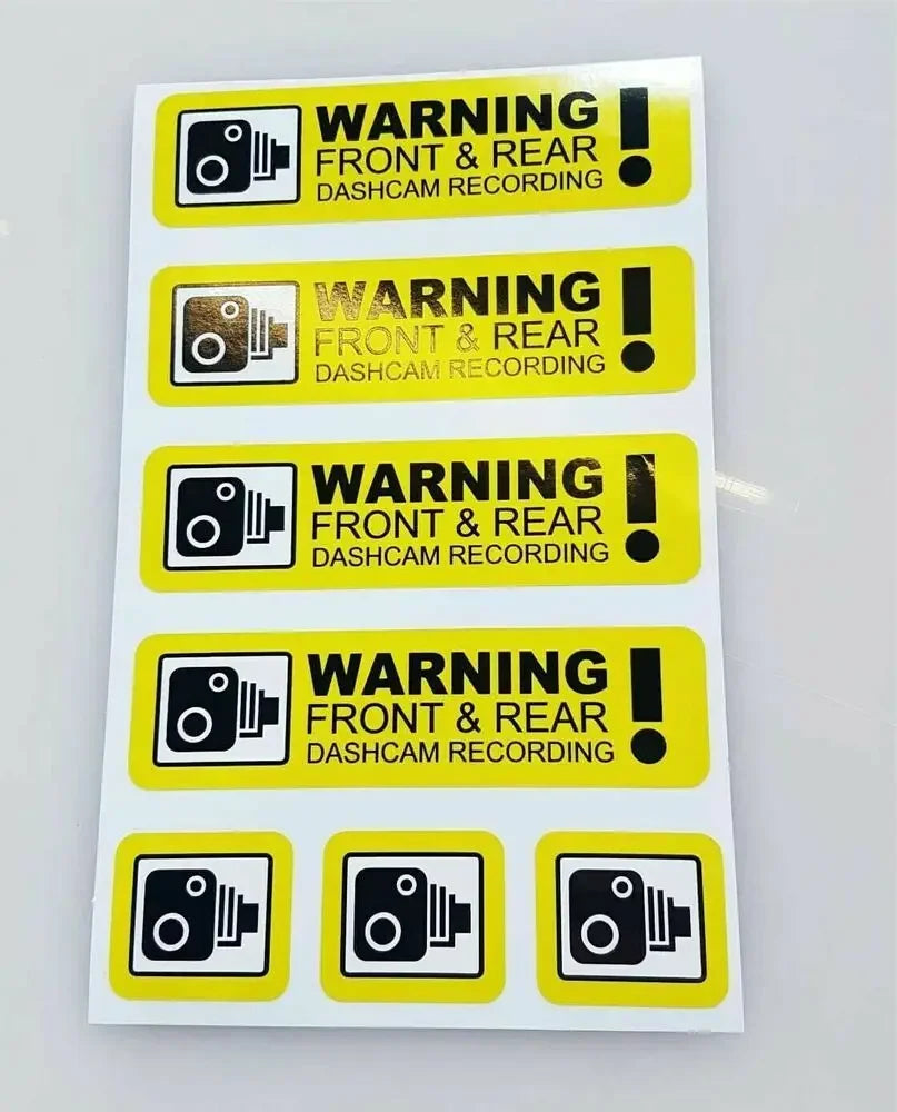 Pack of 7 ash Cam Recording Stickers CCTV In Car Video Camera Decal Sticker PRINTED