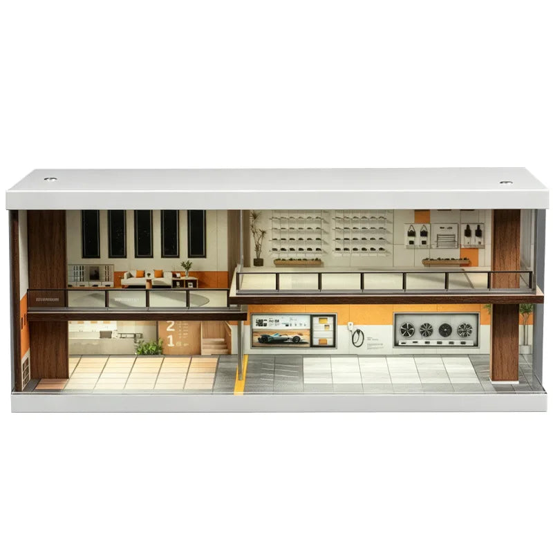 Collector 1:64 Scale Two-Story Parking Garage Model – PVC Diorama Building & Storage Display Case for Diecast Car Collection