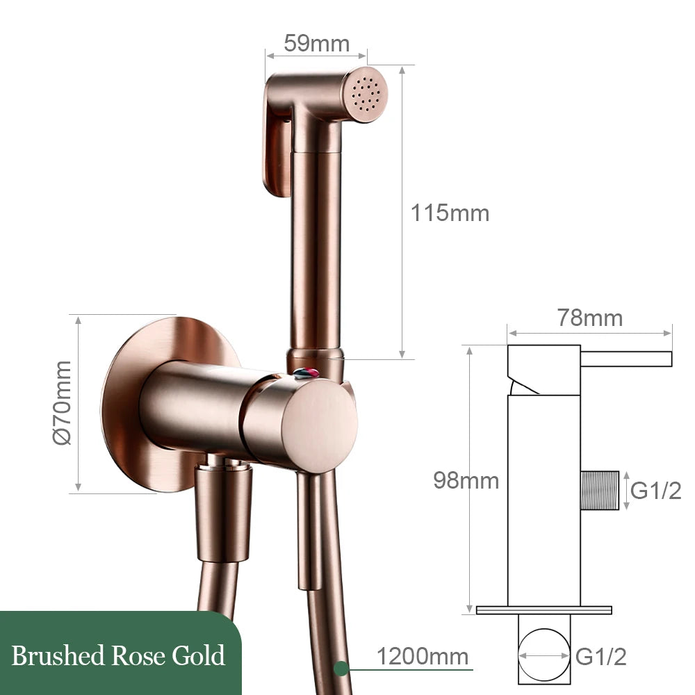 Brushed Rose Gold Bidet Sprayer Faucet Bathroom Mixer Wall Mounted Hot Cold Water With Hose Smesiteli